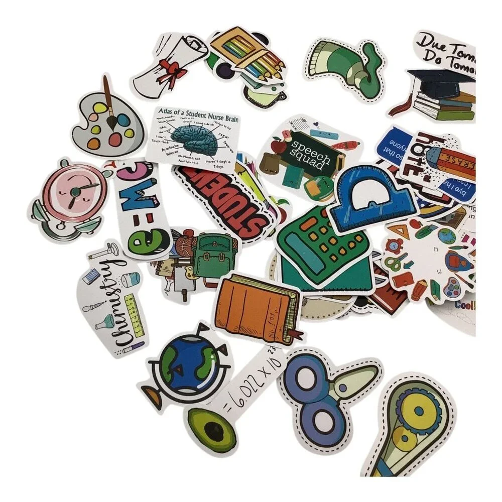 50Pcs Back To School Science Study Stickers Stationery‎ Decals For Water Bottles